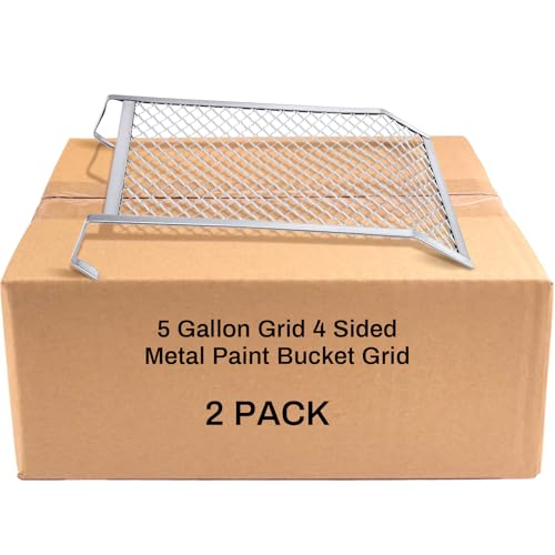 Landhoow 2 Pcs Paint Roller Grid 4 Sided Metal Bucket Grid Heavy Duty Paint Screen for Buckets, Silver (5 Gallon)