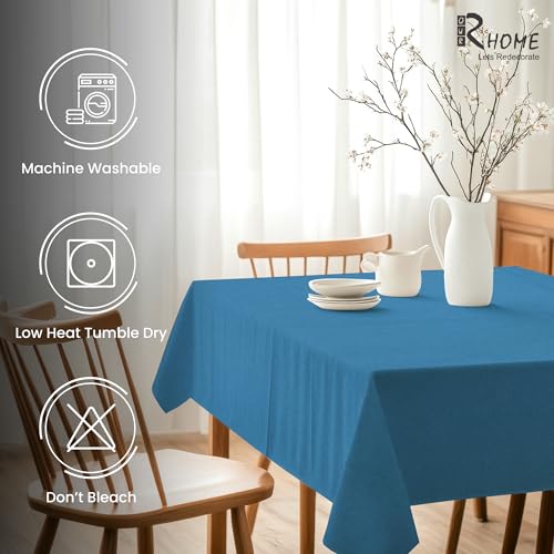 Image of R home 100% Cotton Solid Table Cover | 200 GSM Thick Fabric, Anti-Skid | Machine Washable & Reusable | Ideal for Dining Table & Centre Table, Easy Maintenance | Azule Blue | 56 x 56 Inch
