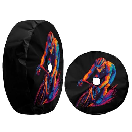 Image of Montain Bycicle Rider Bike Spare Tire Cover with Backup Camera Hole Wheel Tire Cover Fit Trailer, RV, SUV and Many Vehicle 18inch