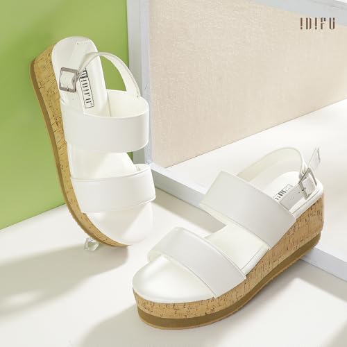 IDIFU Wedge Sandals for Women Slingback Elastic Strap with Adjustable Metal Buckle Comfortable Summer Platform Sandal Shoes4