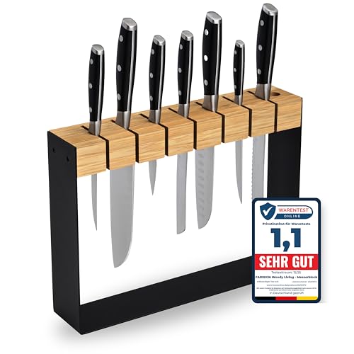 Messerblock ohne Messer, Messerblock aus Holz unbestückt schwarz, Messerhalter, Messeraufbewahrung Küche, für 7 Messer und 1 Wetzstahl, Neues...