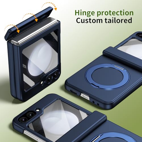 Coque Galaxy Z Flip 5 haut de gamme bleue avec anneau rotatif et béquille - 3