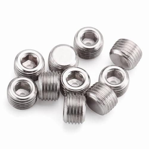 Baomain 10-Pack 1/4" PT Male Hex Head Pipe Plug, Internal Socket Plug for Pneumatic Air Valves & Exhaust Ports, Silver