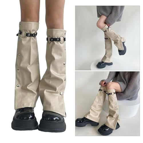 Harajuku PU Leather Leg Warmers Gothic Punk Long Socks Flared Leg Sleeve Gaiters Goth Winter Cuffs Ankle Heap Socks2