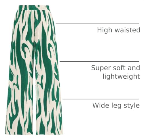 Image of PRETTYGARDEN Womens Pants Dressy Casual Wide Leg Graphic Print Lounge Pants Women Comfy High Waist Pleated Palazzo Pants