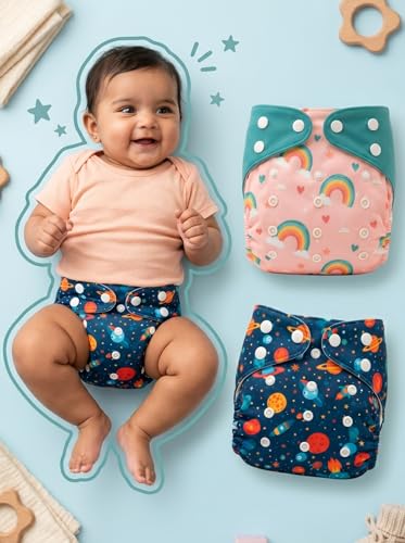 Image of Blushbaby Premium Reusable Cloth Diapers for Babies | 3 Months-3 Years | 2 Washable Diapers with 2 Absorbent Insert Pads | Adjustable, Leakage Proof cloth diapers for babies | Freesize Diaper 5-18kg