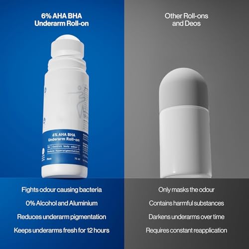 Image of AHA BHA Underarm Roll-On Deodorant, Flora Fragrance, 75ml, Controls Body Odour, Fades Dark Underarms, Alcohol and Aluminium Free (225ML, Unscented, 3)