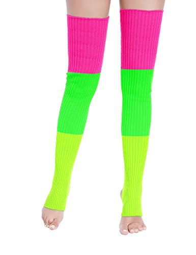 Image of v28 Women's Neon Knit Leg Warmer for 80s Party Dance Sports Yoga
