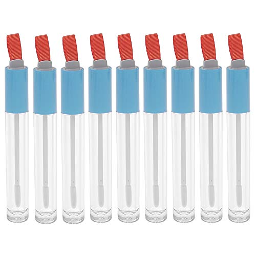 RONRONS 10 Pieces Empty Refillable Lip Gloss Tube With Silk Ribbon, 9ML Blue Lip Glaze Oils Bottles with Wand Brush, Portable Lip Oil Samples Vials Containers Holder for Travel DIY Makeup Wholesale