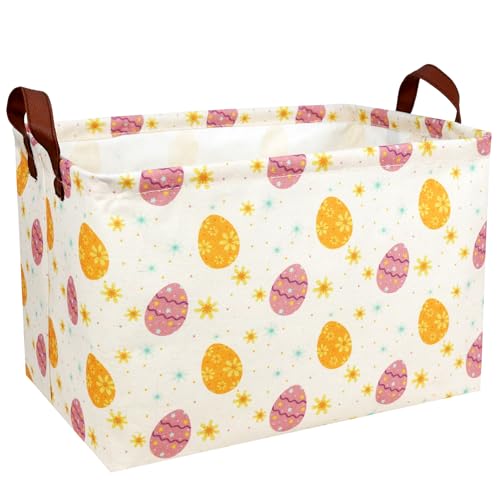 Image of Large Empty Easter Basket for Kid Fabric Personalized Eggs Easter Gift Basket for Boy and Girl (Golden Brown Easter Egg)