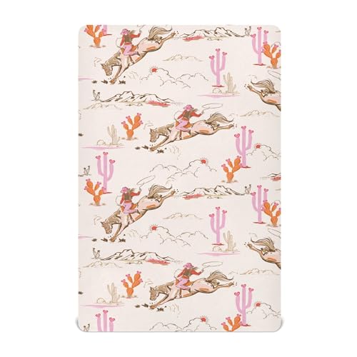 Image of Cowgirl Western American Crib Sheets Soft Breathable Fitted Baby Crib Sheets Mattress Cover for Girl Boys, 52 inch x 28 inch x 9 inch