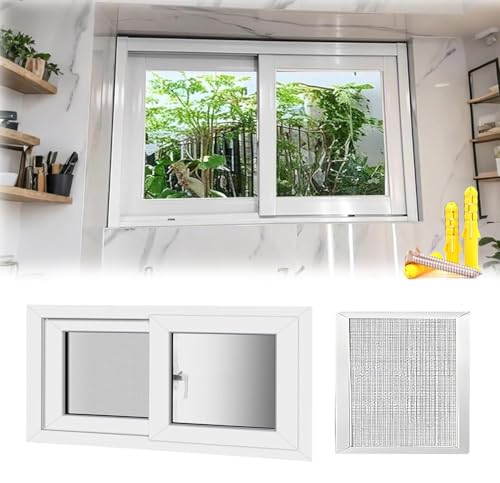 Replacement Basement Window, Mobile Home Aluminum Window with Removable Screen Tempered Glass 20 24 28 31 32 35 40 Inch Horizontal Sliding Window for Bathroom Kitchen Household(White,27 x 21in)