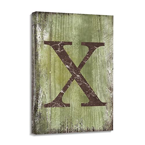 Cuadro enmarcado de letra X verde vintage, decoración de pared rústica y moderna para tu salón