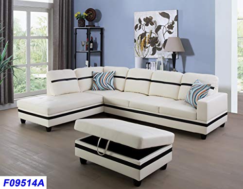 Beverly Fine Funiture Sectional Sofa Set, Cream White Black Stripe