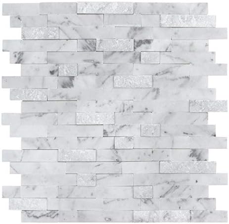 Peel and Stick Classic Linear Grey White Stone Mosaic Tile Kitchen Backsplash Bathroom MTO0213