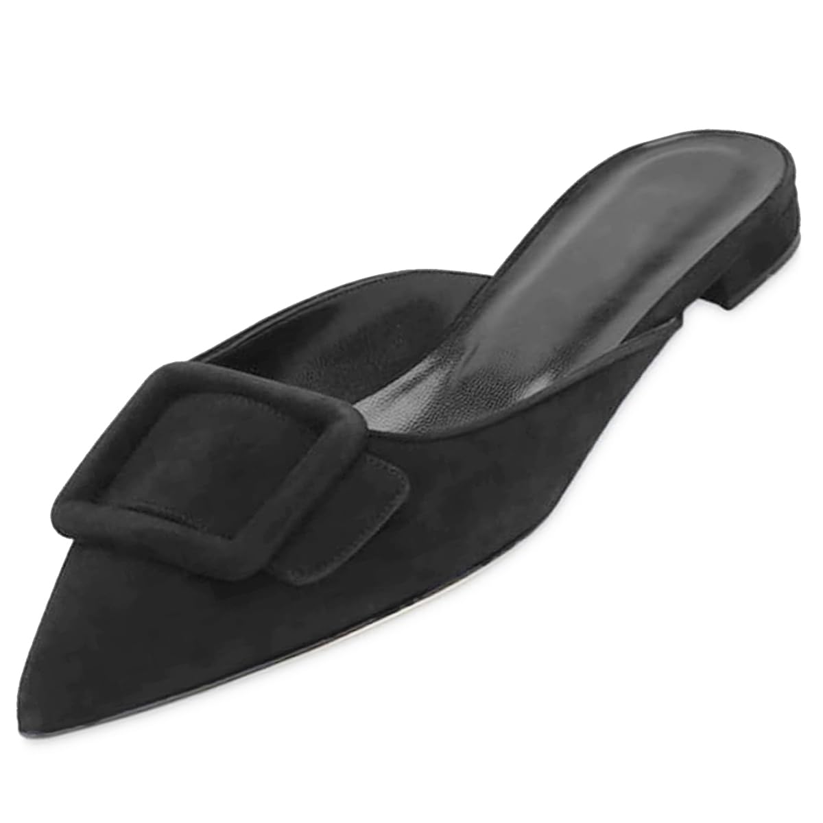 Emiwey Mules for Women,Slingback Buckle Flat Mules Pointed Toe Slide Shoes