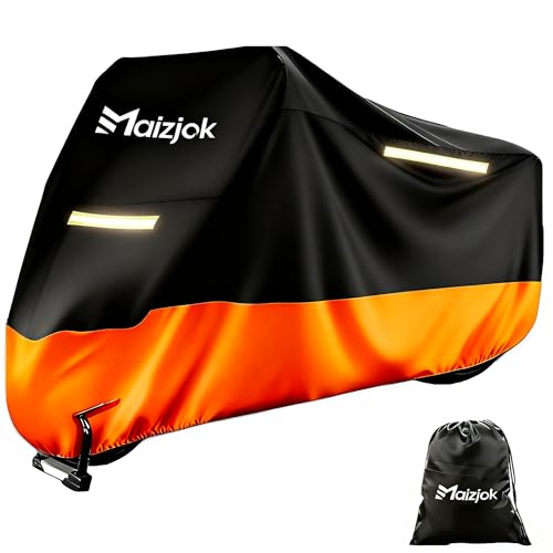 Maizjok Motorrad Abdeckplane Outdoor Motorradabdeckung Wasserdicht 210D Motorrad Garage Plane, Motorradplane Abdeckung Winterfest für Moped Roller Motoroller Motor Enduro/Straßen (245x105x125cm)
