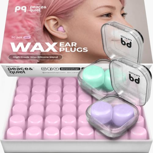 Image of Peace&Quiet PQ Wax Ear Plugs, Silicone Earplugs for Sleep, Pink, 50 Ct