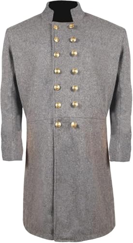 Civil War Senior Officer's Double Breasted Grey Wool Frock Coat – Authentic Military Coat with 14 Buttons & Inner Pocket