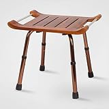 NIVOK Bath Stools,Shower Bench Aluminum Alloy Elderly Solid Wood Seat Bathing Stool Height Adjustabl