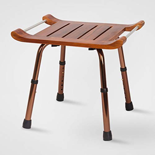 Nivok Bath Stools,Shower Bench Aluminum Alloy Elderly Solid Wood Seat Bathing Stool Height Adjustable Bathroom Toilet Disabled Pregnant Women Shower Chair,50.5 * 40.5 * 33-46Cm #TOP9