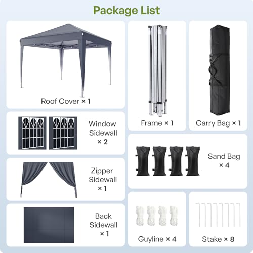 Driftalia Gazebo with Sides 3m x 3m, Waterproof Pop Up Gazebo with 4 Sandbags and Carry Bag for Parties, Camping, Commercial Events - Dark Grey - Image 3
