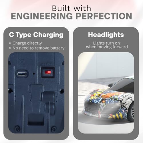 Image of Remote Control Car for Kids |Rechargeable High Speed RC Car with Lithium Battery |Type-C Charging |LED Headlights |Multicolor Graffiti