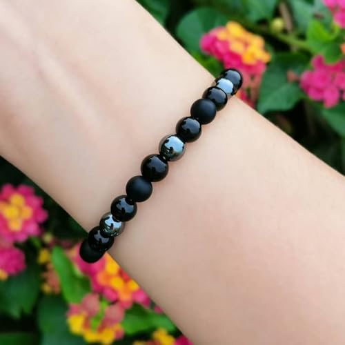 Black Onyx Tourmaline Bracelet Triple Protection Healing Crystal Bracelet Obsidian Hematite Bracelet For Men And Women4