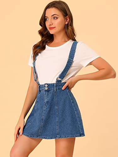 Allegra K Women's Denim Skirt Overall Adjustable Strap Braces Mini Suspender Washed Jean Skirts4