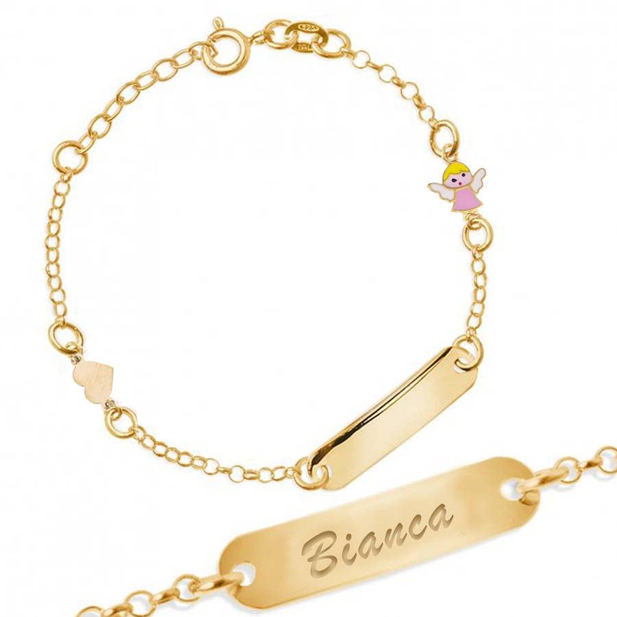 Sakrami Bracelet en Argent 925 pour Fille avec Plaque Personnalisable avec Prénom et Petit Ange Émaillé Kids Collection + Coffret Cadeau Personnalisé –...