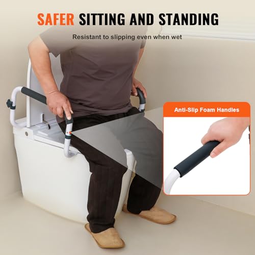 VEVOR Toilet Support Rail, 300LBS Support Toilet Seat Framework, Width Adjustable to Suit Various Toilets, Simple Set-Up, Toilet Grip Bars with Cushioned Armrests for Elderly, Disabled - Thumbnail 4