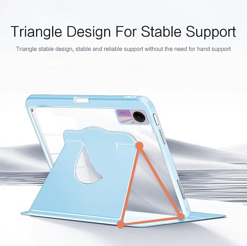 Image of TGK Rotating Case for Redmi Pad SE 11 inch with Pencil Holder 360 Degree Rotation Protective Trifold Stand Cover Clear Back (Sky Blue)