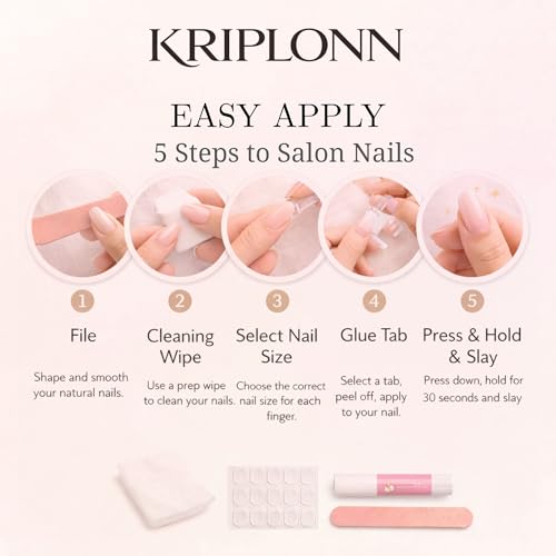 Image of Press On Nails Kit for Women 24 Pcs | Half Moon French Nude Baby Pink Artificial Nails | Almond Shape Glossy Reusable Fake Nails Extensions | False Nails Press On Nails | Includes Nail Glue & Remover, Glue Tabs, Nail Filer, Cuticle Stick & Storage Box