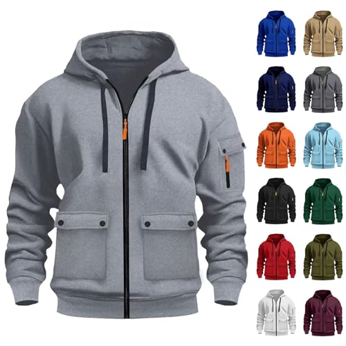 Generico Felpa con Cappuccio da Uomo Tinta Unita Autunno e Inverno Felpe con Tasche e Coulisse Casual Eleganti Felpa Trekking Cardigan con Cerniera Integrale Traspirante Corsa Felpe per All'Aperto