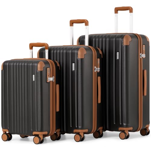 Image of Coolife Luggage Set, Light and Durable Hardshell, 3-Piece, Apricot Black