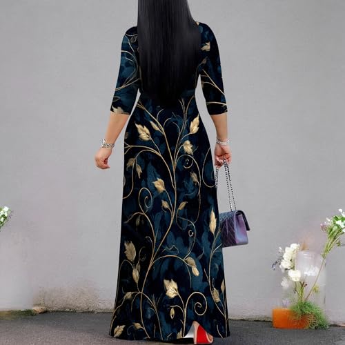 Image of SUZONANA Plus Size Dresses for Women Print Maxi Dresses Flowy 3 /4 Sleeve with Belt