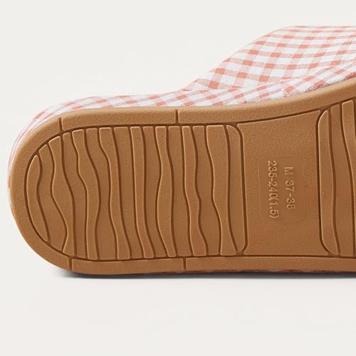 JadeRich Women Men Linen Cotton House Slippers Gingham Plaid Breathable Non-Slip Checkered High Density Sole Indoor Shoes2
