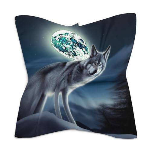 25" Silk Like Head Scarf for Women Fashion Square Wolf Under Moon Bandana Pack Neckerchief Boho Sleeping Headscarf Hair Wrap Headband Satin Neck Scarfs for Bag Purse Hair Scarves 6
