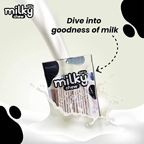 Image of Dogaholic Milky Chew Stick Style Dog Treats Pack of 4, Milk-Flavoured Rawhide Chews for Dogs of All Ages and Sizes, Supports Strong Teeth and Bones, 30 Sticks Per Pack