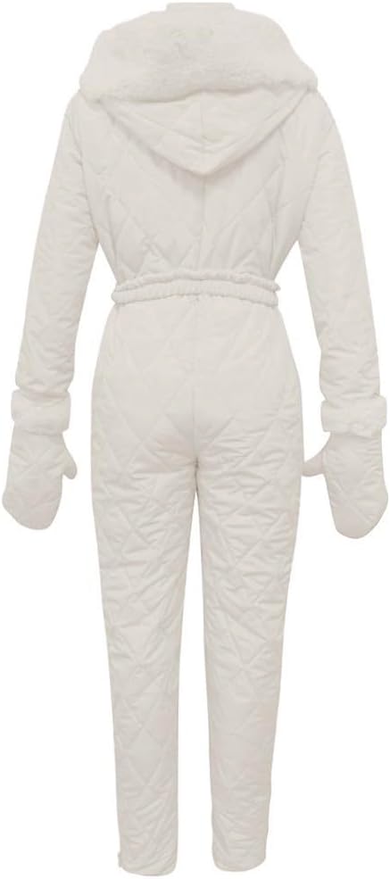 Women One Piece Snowsuits Zipper Thick Fleece Jumpsuits Winter Outdoor Reflective Waterproof Windbreak Hooded Ski Suit