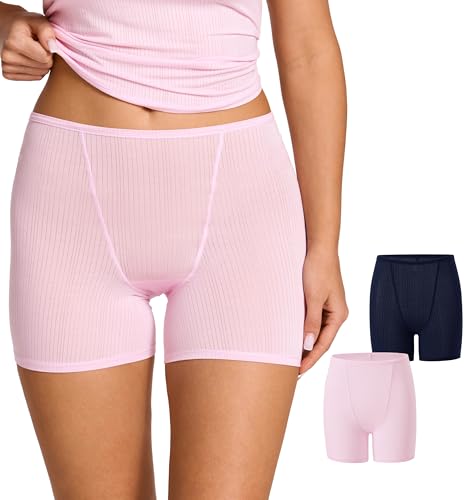 SOULVOR Natrelax Boxer Briefs High Waisted Boy Shorts Underwear for Women Soft Stretch Full Coverage Boyshort 2 Pack Chic 01 (2pack) - Semi Sheer Medium