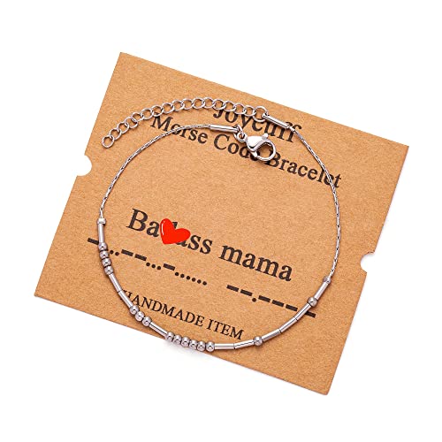 Image of JoycuFF Inspirational Morse Code Bracelets for Women Silver Beads Jewelry Encouragement Mantra Gifts for Her