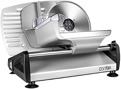 OSTBA - Cortafiambres Eléctrico OSTBA, Maquina de Cortar Fiambre, 150W, Cuchillas de Acero Inoxidable, Sistema Protector de Manos, Sistema Extrafino de Corte para Embutido