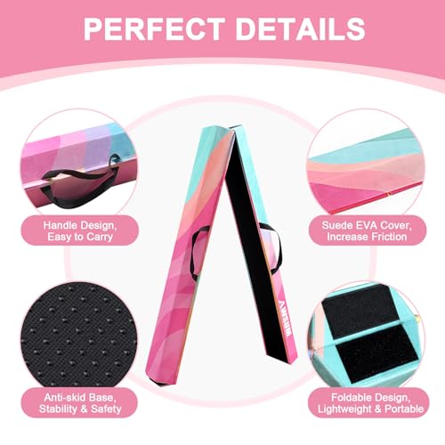 AWSUM Foldable Balance Beam for Kids, 8ft Anti-Slip Gymnastics Equipment w/Carry Bag, Suede Cover, Toddler to Teen, for Home Training School