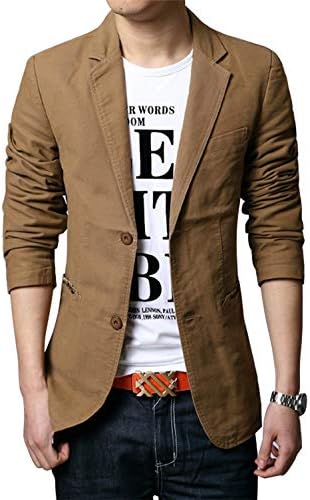 chouyatou Men's Slim 2-Button Single Breasted Cotton Lightweight Blazer Jacket Sport Coat
