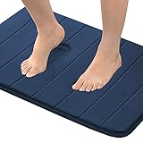 Flamingo P Memory Foam Bath Mat for Bathroom Fast Drying Soft Non Slip Absorbent Bathroom Shower Mats Rug, 20x32 Inches, Navy