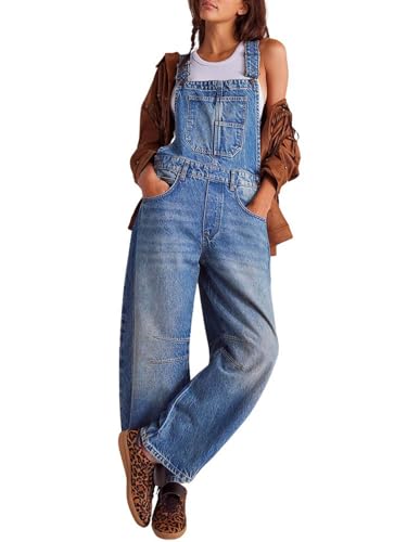 utcoco Womens Denim Overalls Loose Fit Barrel Leg...