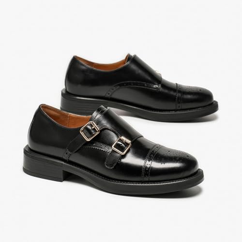 Image of BEAU TODAY Women Monk Strap Loafers Cap Toe Business Causal Loafer Shoes