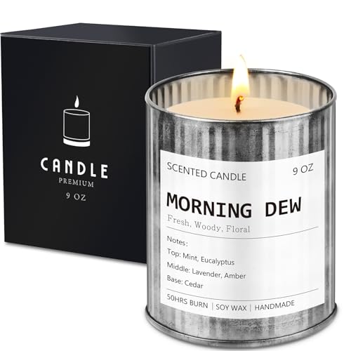 Eucalyptus Mint Candle for Men &ndash; 50hr Soy Wax 9oz Metal Tin