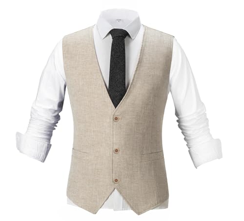 Tuikayoo Men's Summer Linen Vest Suit Waistcoat Casual Vest Regular Fit2